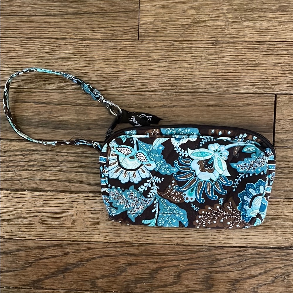 Vera Bradley Java Blue Teal and Brown Floral Wristlet